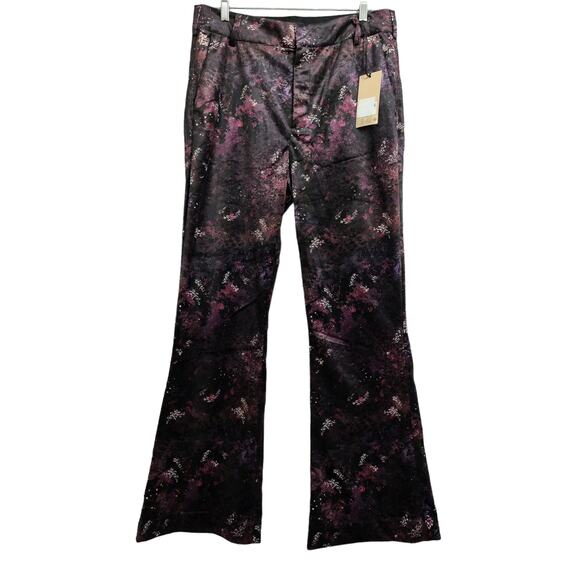 Scotch & Soda Velvet High Rise Flared Trousers Pants Multicolor Pockets 32 New - Picture 1 of 16